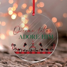 Christmas Ornaments 2022 O Come Let Us Adore Him Acrylic Christmas Ornaments Nativity Xmas Scene Story Pendant Christmas Nativity Scene Collectible Gift Tree Decoration Stocking Name Tag Transparent