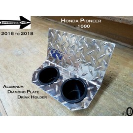 Fits Honda Pioneer 1000 Front 2 Cup Drink Holder Polished Aluminum Diamond Plate