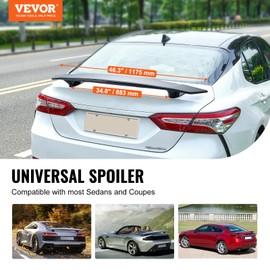 VEVOR GT Wing Car Spoiler, 46.3 inch Universal Spoiler, Compatible with Most Sedans and Coupes, High Strength ABS Material, Car Rear Spoiler Wing, Racing Spoiler BGW/JDM Drift Glossy Black
