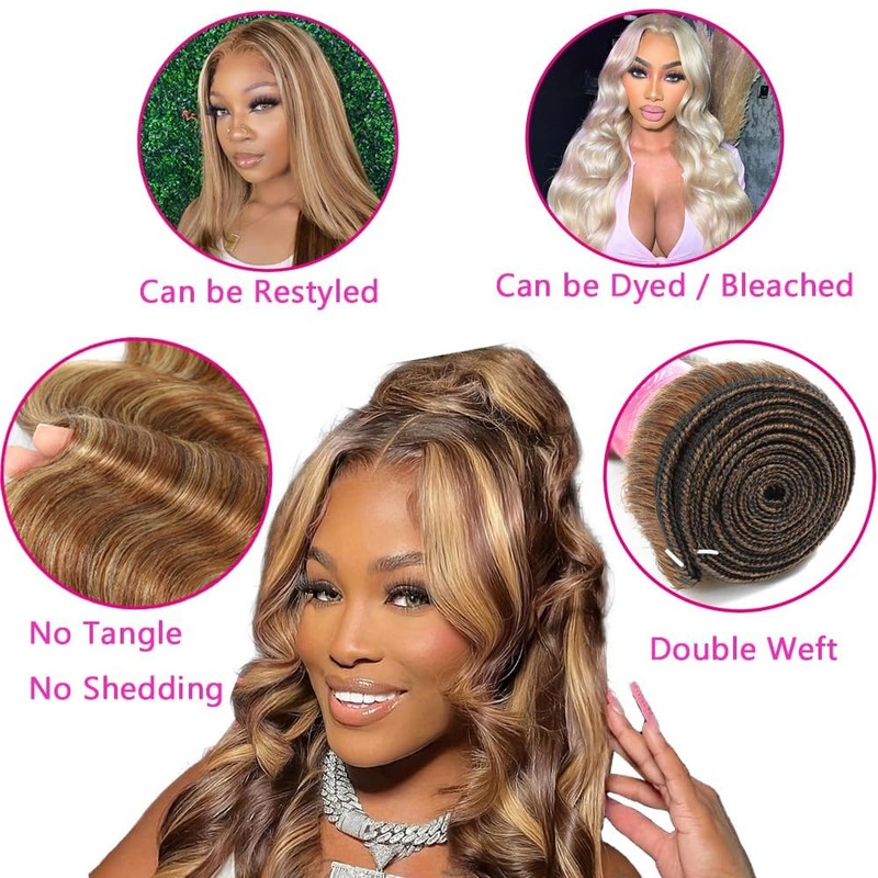 Highlight Brown Body Wave Bundles with 5x5 Closure 100% Unprocessed