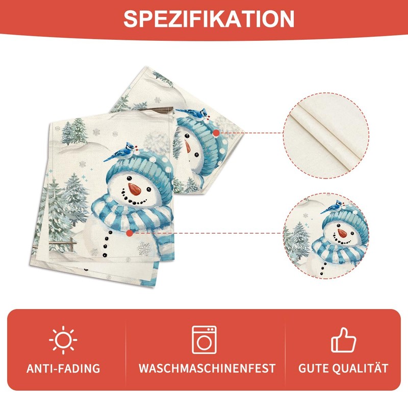 Artoid Mode Blue Snowman Christmas Table Runner, Seasonal Winter Kitchen
