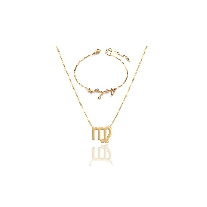 2Pcs 12 Constellation Zodiac Sign Layered Choker Necklaces Letter Astrology