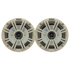 KICKER 6.5" 195 Watt Max Power Marine OEM Replacement Boat Audio Speakers (Pair) with White Grilles