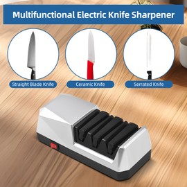 Electric Knife Sharpener Multifunctional 3-Stage Slots Kitchen Knives Sharpening System with Diamond Abrasives and Precision Angle Guides for Kitchen Straight Edge / Ceramic / Serrated Knife