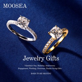 MOOSEA 2ct Cushion Cut Moissanite Rings for Women, D Color VVS1 Clarity S925 Sterling Silver 14K White Gold Plated Wedding Ring Lab Created Diamond Rings Moissanite Engagement Rings for Women Size 6