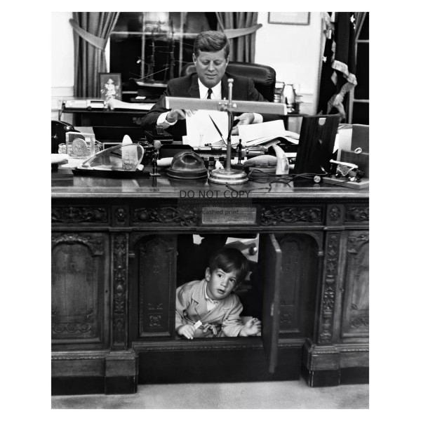 PRESIDENT JOHN F. KENNEDY & SON UNDER RESOLUTE DESK 8X10