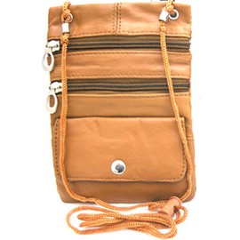Slim Soft Leather Neck Purse Pouch Travel Organizer Hold Passport ID Phone Cash Adjustable Cord 4 Colors (Brown)