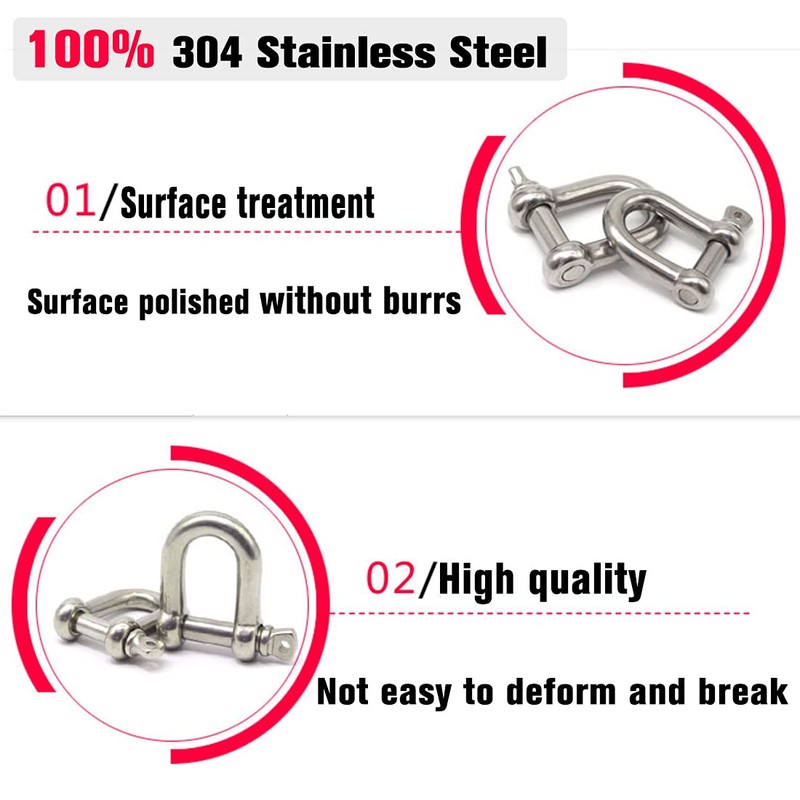 D Ring Shackle Lock-M10/0.4", 304 Stainless Steel D Ring for