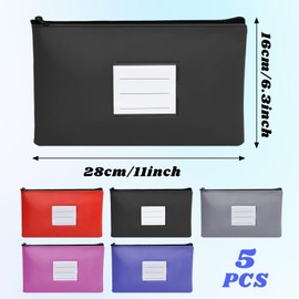 Pack of 5 A5 Document Folders, Wallet, Banknote Bag, Leather, Banknote Storage, Small with Zip and Window, Document Bag, Waterproof, Money Folder School Business (Set B)