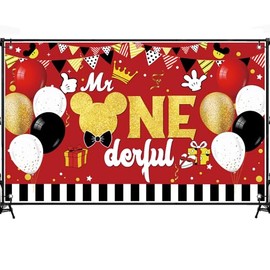 6X3.6FT Cartoon Mouse 1st Birthday Party Backdrop, Mouse Onderful First Birthday Party Supplies,Boys Kids Happy Birthday Background Photography Party Decorations.