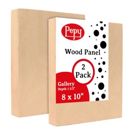 Pepy 8" x 10" Birch Wood Panels; Gallery Depth 1-1/2" Deep Cradle Artist Panel (Pack of 2)
