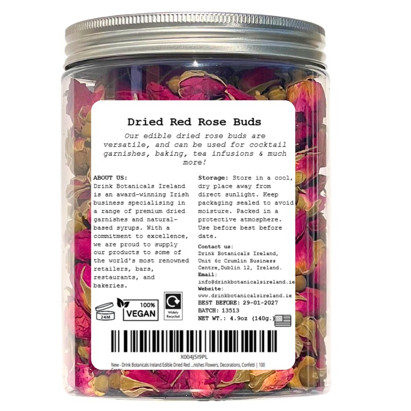 Drink Botanicals Ireland Edible Dried Red Rose Buds | 350
