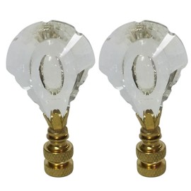 Royal Designs CCF2008-PB-2 K9 Crystal Cut Clear 1.5" Finial for Single Lamp Shade, Polished Brass Base-Set of 2, Multicolor, 2 Piece