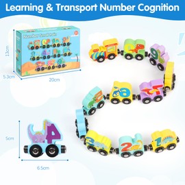 Moorle Wooden Magnetic Dinosaur Train Toys for 1 2 3 Year Old Boys Gifts, Wooden Dinosaur Number Train, Educational Montessori Toys for Toddler Kids Birthday Xmas Gifts