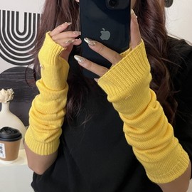 Pond Knit Shell Button Embellished Solid Knit Arm Warmers - Women's Autumn/Winter Girls Match Y2K Faux Sleeve Pink XT03 Duffle Sleeve + Free Size 10ea