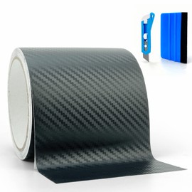 CARTINTS Black 3D Carbon Fiber Car Wrap Roll, Adhesive Vinyl Wrap for Car, Vinyl Wrap Tape with Felt Squeegee and Utility Knife (3.9in x 32ft)
