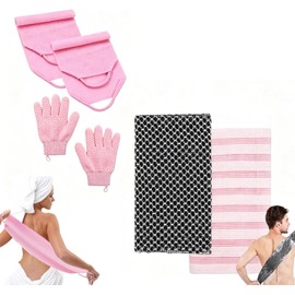 Zacate para Cuerpo y Estropajo, 6 Piezas Guantes y toallas exfoliantes, nylon y poliéster, tamaño M, uso diario y viaje