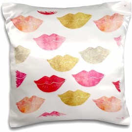 3dRose 16x16 inch Pillow Case - Glam Lips PS Glam