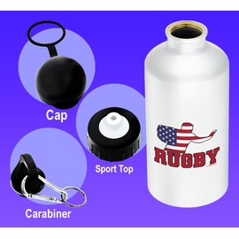 ThisWear USA Flag Gifts For Men USA Sports Rugby 2-Pack 18oz Aluminum Water Bottles with Carabiner Clip & Sport Top