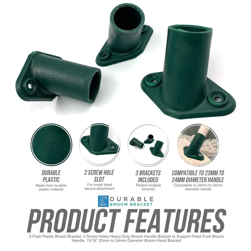 3-Pack Plastic Broom Bracket, 2 Screw Holes Heavy Duty Broom