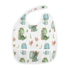 Caikeny Baby Feeding Bibs Dragon Watercolor Bird Infant Drooling Bibs Dinosaur Food Bibs with Pocket for Toddler Girls Boys Set of 2