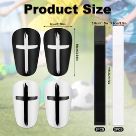 2 Pairs Shin Guards and 2 Pairs Shin Guard Straps, Black White Cross Mini Shin Guards Soccer Protective Football Tiny Small Shin Pads for Teenagers Adults Sports