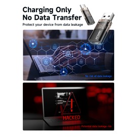 JSAUX USB Data Blocker & USB C Data Blocker (4-Pack), Transparent Type A & Type C Data Blocker Only for Charge, Protect Against Juice Jacking, Refuse Hacking Provide Safe Charging, Black