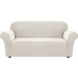 Turquoize Stretch Sofa Slipcover Couch Cover Sofa Covers for 3 Cushion Couch 1 Piece Sofa Slipcover for Living Room with Jacquard Fabric and Elastic Bottom Pet Furniture Protector (Sofa, Ivory)