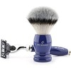Jag Shaving Men's Shaving Brush with 3 Edges and Synthetic Silver Tip with Blue Handle