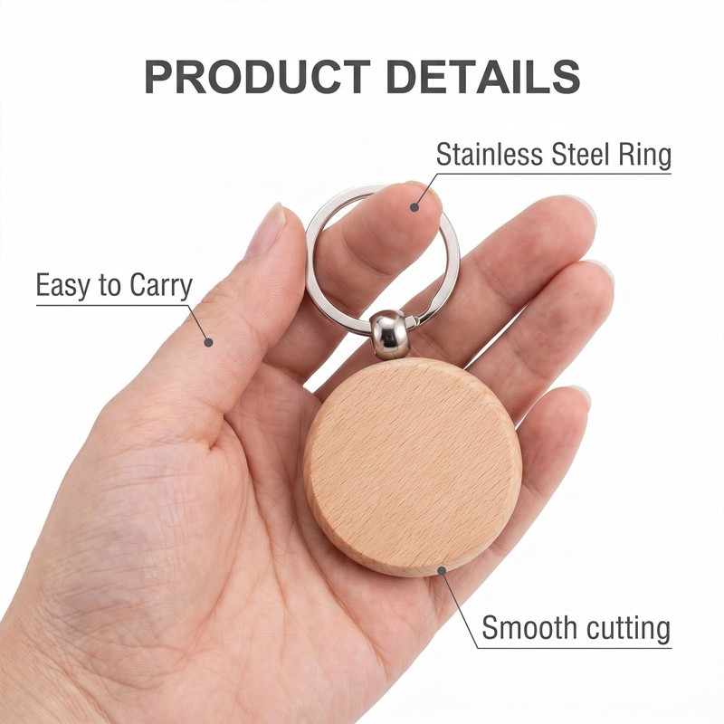 50 Pieces Wood Keychain Blanks, Unfinished Wooden Keychain Blanks for