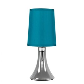 MiniSun Small Modern Chrome Trumpet Touch Table Lamp with Turquoise Teal Fabric Shade