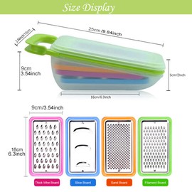 Contiup 4 in 1 Vegetable Grater Set with Container Multifunctional Shredder Slicer Graters Fruits Graters for Kitchen Plastic Box Graters(Green)