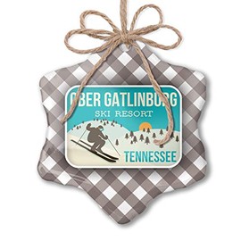NEONBLOND Christmas Ornament Ober Gatlinburg Ski Resort - Tennessee Ski Resort Grey White Black Plaid