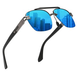 KINGSEVEN Aluminum Magnesium Square Polarized Sunglasses for Men Women Half-Frame Driving Sunglasses UV400 Protection 7666 (Gun Blue)