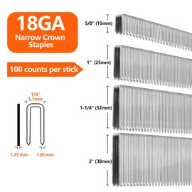 SITLDY 2000-Count 18 Gauge 1/4 Inch Narrow Crown Staples 1-1/2 Inch Length, Heavy Duty Beveled Chiseled Pointed Galvanized Staples, for Pneumatic, Electric 18GA Stapler Gun