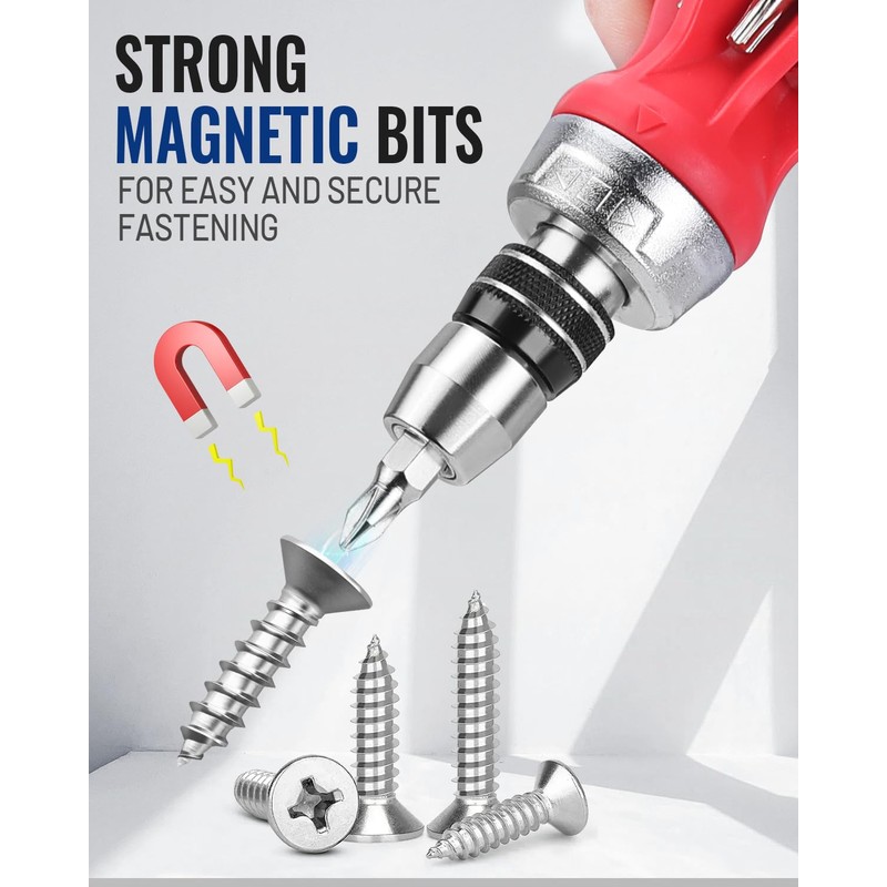 WORKPRO 12-in-1 Stubby Ratcheting Multi-bit Screwdriver, Short Screw Drivers with