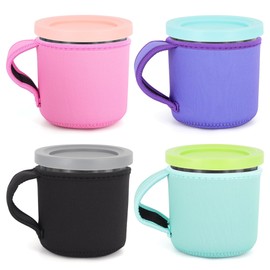 4Pack Reusable 24oz Ice Cream Sleeves with Handle, Neoprene Insulated Sleeves for Ninja Creami NC501, NC500 Series Deluxe Ice Cream Maker Containers(Solid Color)