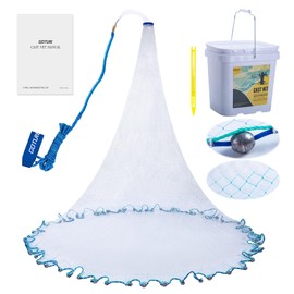 Goture American Fishing Cast Net Saltwater Freshwater,3/8in Mesh Size Casting Net for Bait Fish Shrimp Trap,Pure Lead Sinkers Dual Color Double Selvage,3ft-12ft Radius Throw Cast Net with Needle