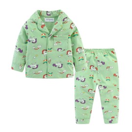 Mud Kingdom Toddler Girls Pajama Sets Cartoon Print Sleepwear for Girl Long Sleeve Homewear Unicorns Pattern Green 4 Years