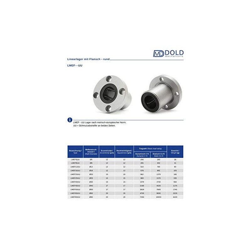 LMEF16UU Linear Bearing with Round Flange 16 mm