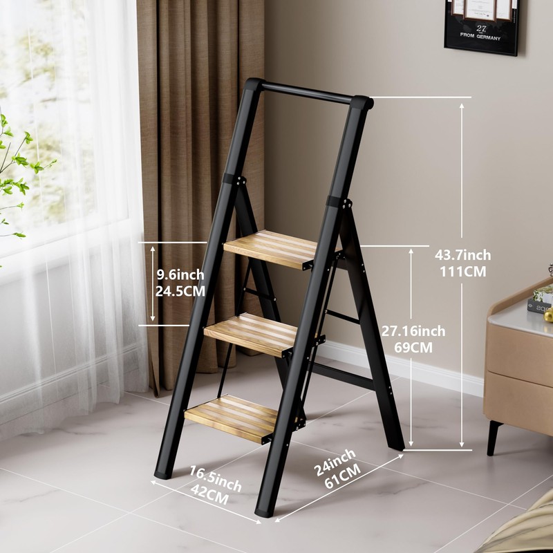 Step Ladder 3 Step Folding, Sturdy 330 Lbs SmallStepStool for