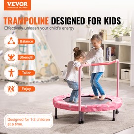 VEVOR 36" Kids Trampoline, 3FT Indoor Outdoor Trampoline, Foldable Mini Trampoline with Handle, Rebounder Trampoline for Toddlers, Birthday Gift for 3+ Years Children, Boys Girls for Fun, Red