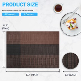 HEYOMART Placemats and Coasters Sets of 6, PVC Vinyl Table Mats Non-Slip Heat Resistant Washable Dinner Mats Place Mats for Kitchen Dining Table Home Restaurant, Coffee