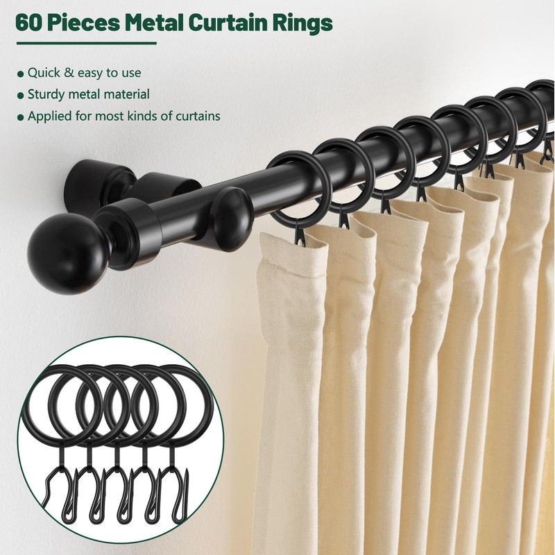 60Pcs Metal Curtain Rings and 60 Pcs Curtain Drapery Pin