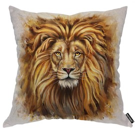 AOYEGO Lion Head Throw Pillow Cover Forest King Face Wild Animal Furry Carnivore Leo Pillow Case 18x18 Inch Square Cushion Cotton Linen Decorative for Couch Bed Home