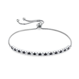 AGRULE Diamond Tennis Bracelet Women's 14K White Gold Plated Sterling Silver D Color VVS1 Black Moissanite Tennis Bracelets 7.25 Inch Bolo Bracelet