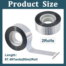 GORGECRAFT 262Ft x 2 Rolls Bird Ribbon Double Sided Reflective Scare Tape to Keep Birds Pigeon Geeses Away from Trees Plants Crops Tapes Reflectors for Outdoor House Garden Patio Square Pattern