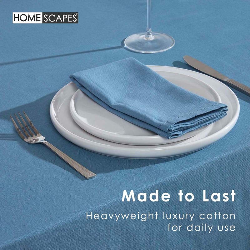 HOMESCAPES Blue Table Cloth, Plain Cotton Round Tablecloth, Handcrafted &