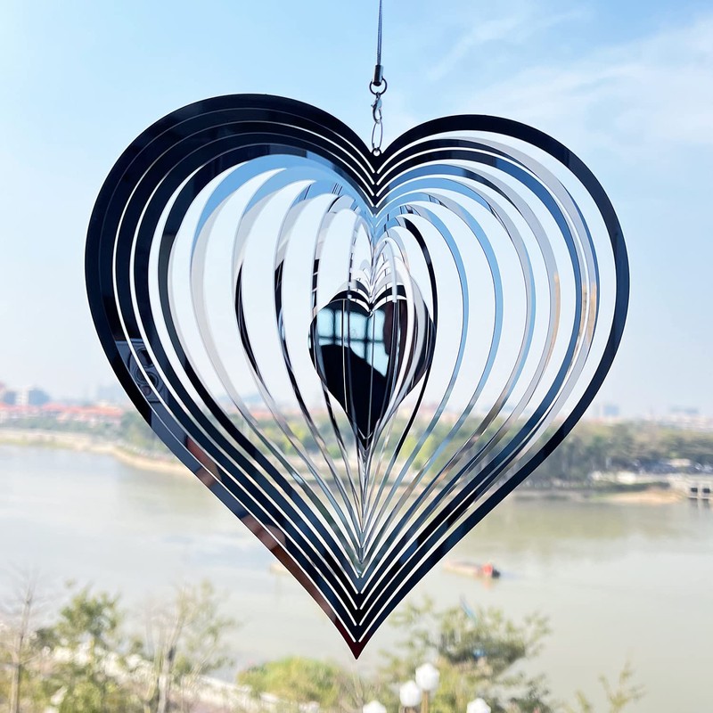 Wind Spinners, 3D Silver Steel Stainless Wind Hanging Spinner, Kinetic
