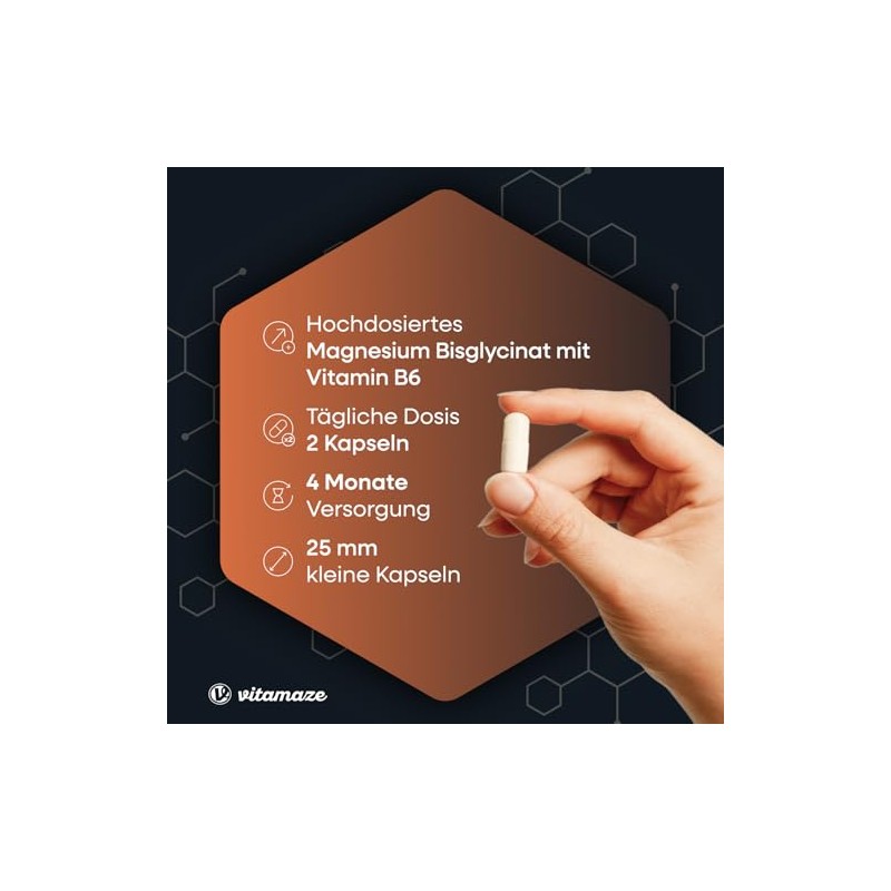 Magnesium Bisglycinate with Vitamin B6, 240 Capsules for 4 Months,